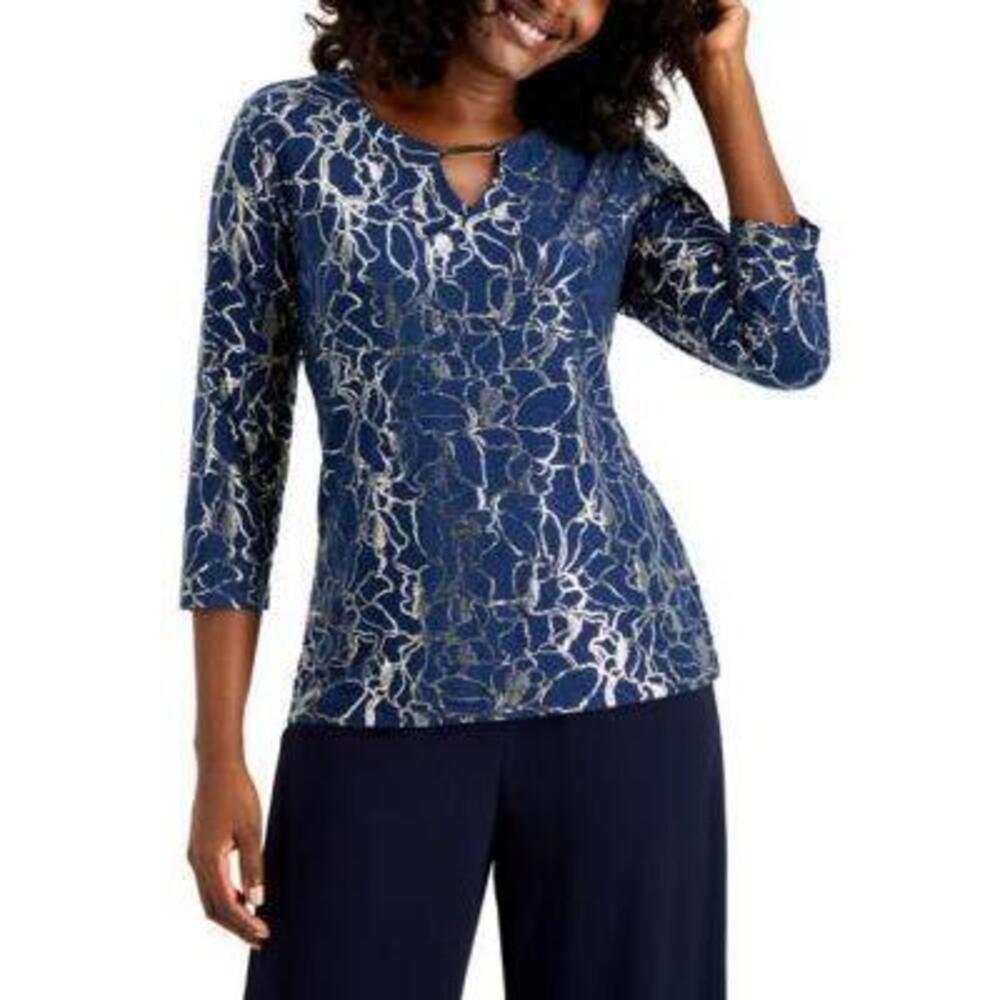 NWT JM Collection Top Metallic Embroidered Black S